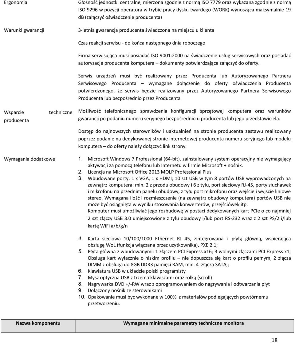 roboczego Firma serwisująca musi posiadać ISO 9001:2000 na świadczenie usług serwisowych oraz posiadać autoryzacje producenta komputera dokumenty potwierdzające załączyć do oferty.