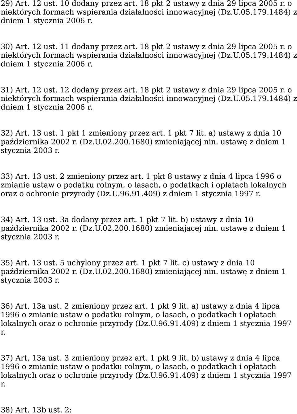 18 pkt 2 ustawy z dnia 29 lipca 2005 r. o niektórych formach wspierania działalności innowacyjnej (Dz.U.05.179.1484) z dniem 1 stycznia 2006 r. 32) Art. 13 ust. 1 pkt 1 zmieniony przez art.