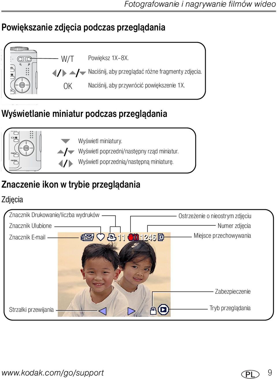 Wyświetlanie miniatur podczas przeglądania Wyświetl miniatury. Wyświetl poprzedni/następny rząd miniatur. Wyświetl poprzednią/następną miniaturę.