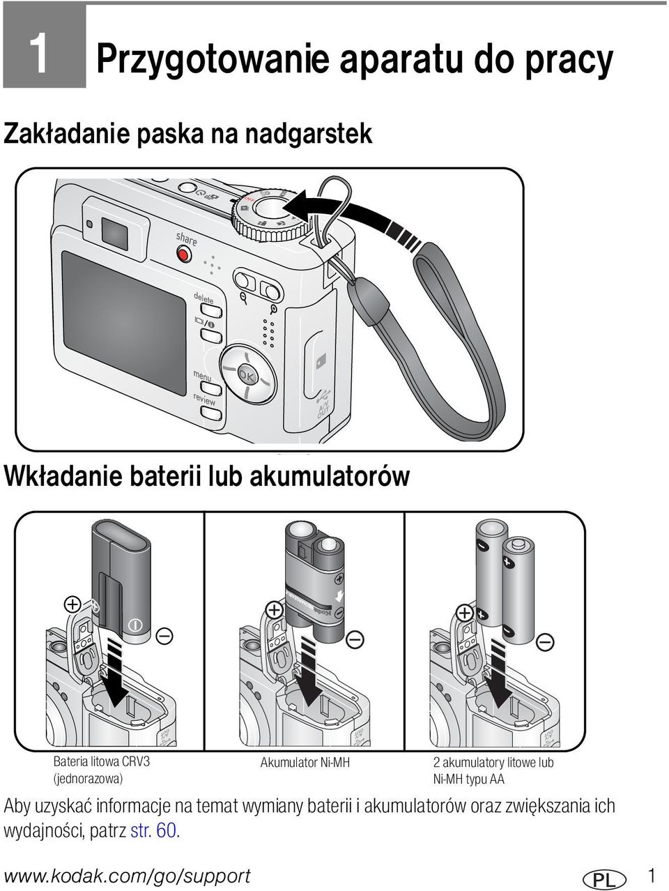 litowe lub Ni-MH typu AA Aby uzyskać informacje na temat wymiany baterii i