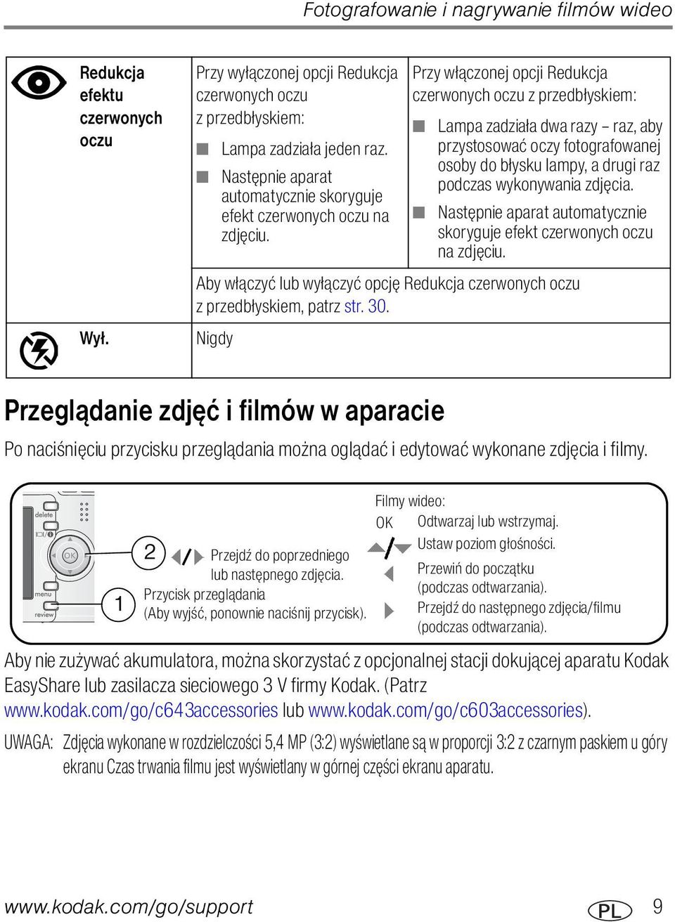 Przy włączonej opcji Redukcja czerwonych oczu z przedbłyskiem: Lampa zadziała dwa razy raz, aby przystosować oczy fotografowanej osoby do błysku lampy, a drugi raz podczas wykonywania zdjęcia.