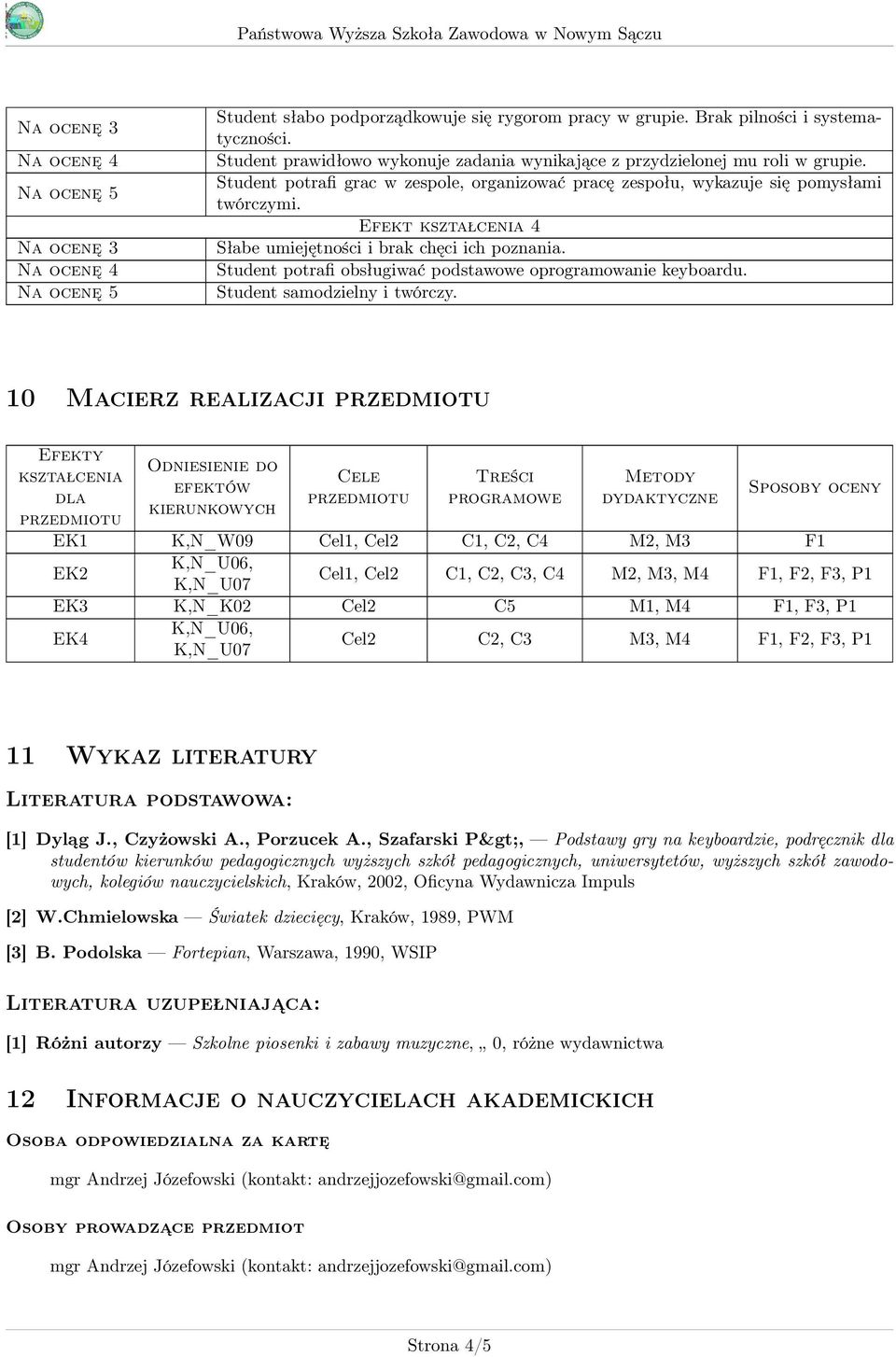 Student potrafi obsługiwać podstawowe oprogramowanie keyboardu. Student samodzielny i twórczy.