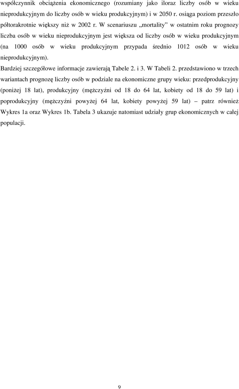 W scenariuszu mortality w ostatnim roku prognozy liczba osób w wieku nieprodukcyjnym jest większa od liczby osób w wieku produkcyjnym (na 1000 osób w wieku produkcyjnym przypada średnio 1012 osób w