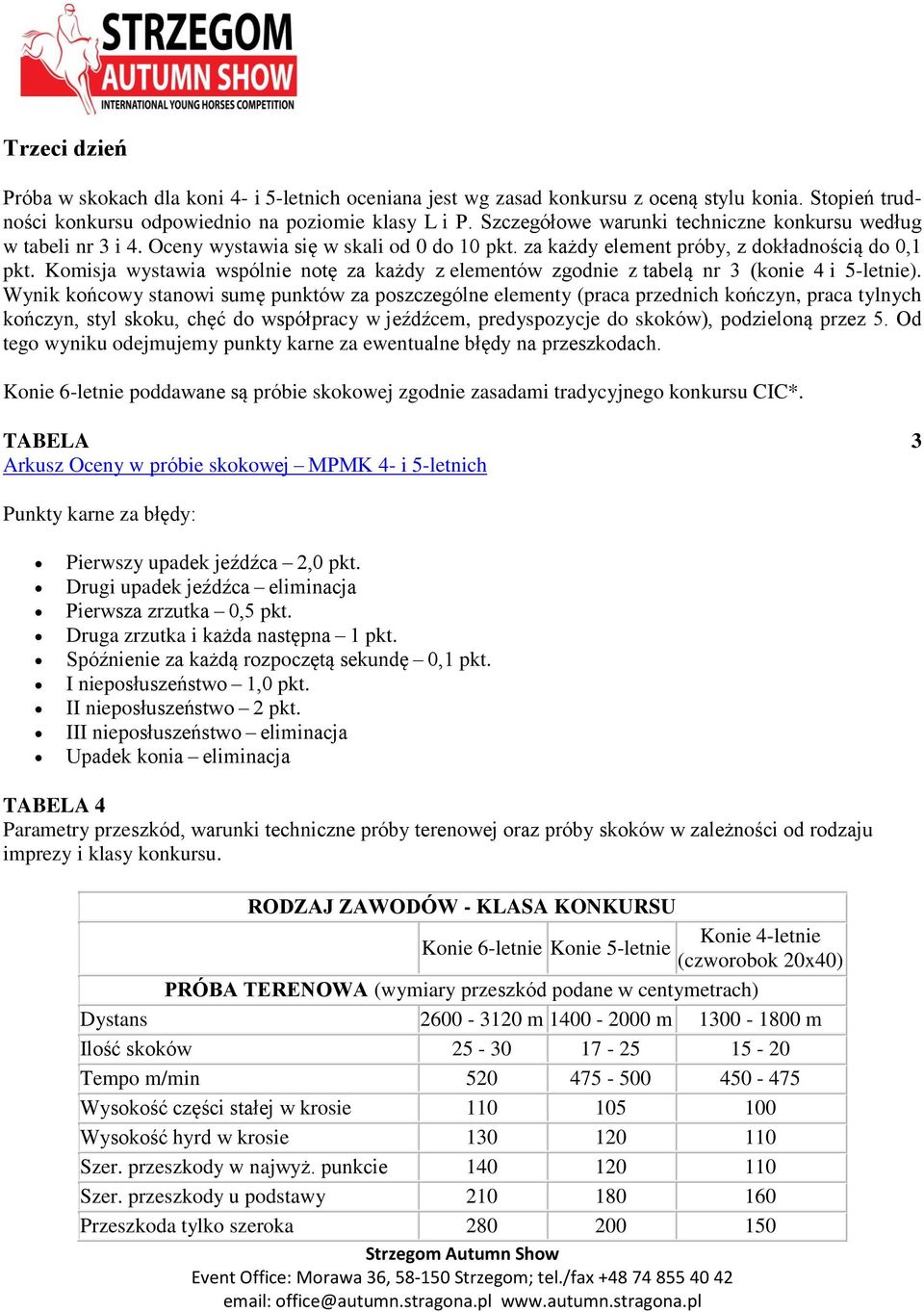 Komisja wystawia wspólnie notę za każdy z elementów zgodnie z tabelą nr 3 (konie 4 i 5-letnie).