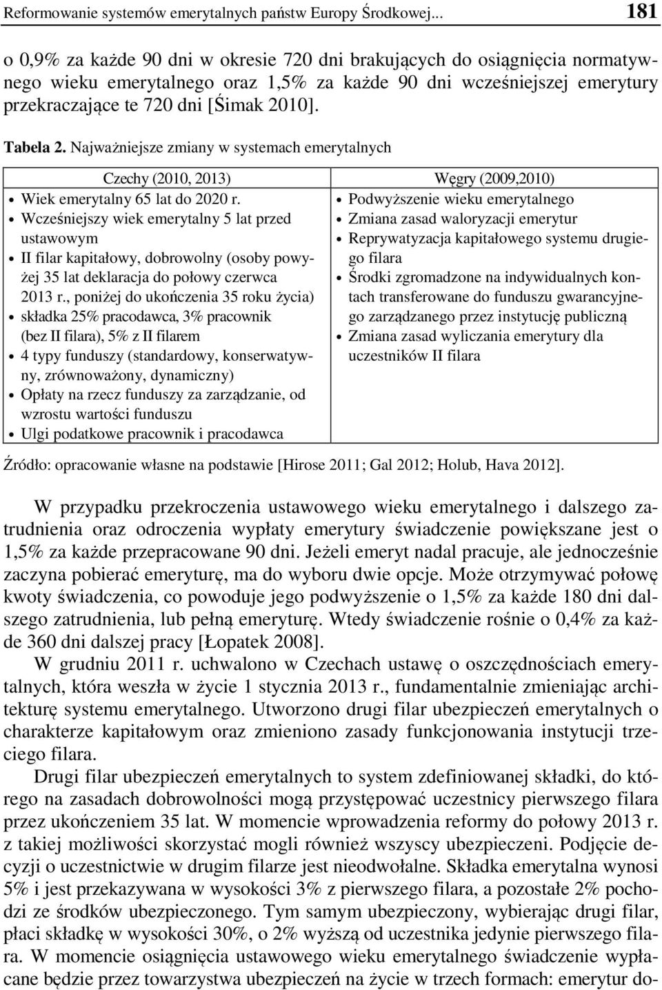 Tabela 2. Najważniejsze zmiany w systemach emerytalnych Czechy (2010, 2013) Węgry (2009,2010) Wiek emerytalny 65 lat do 2020 r.