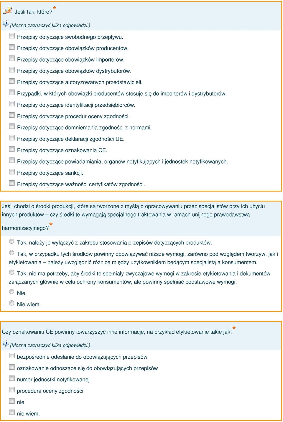 Przepisy dotyczące identyfikacji przedsiębiorców. Przepisy dotyczące procedur oceny zgodności. Przepisy dotyczące domniemania zgodności z normami. Przepisy dotyczące deklaracji zgodności UE.