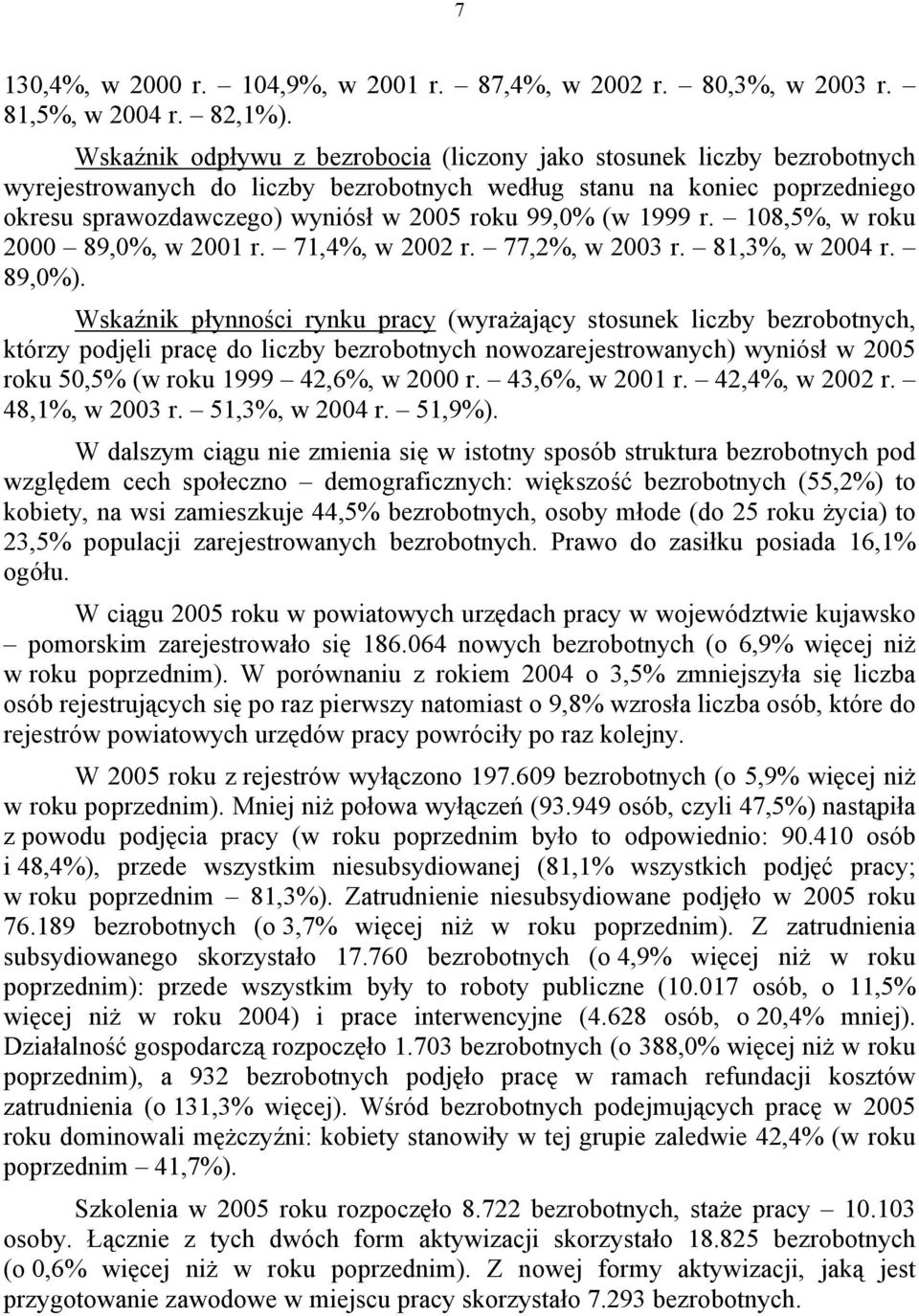 (w 1999 r. 108,5%, w roku 2000 89,0%, w 2001 r. 71,4%, w 2002 r. 77,2%, w 2003 r. 81,3%, w 2004 r. 89,0%).