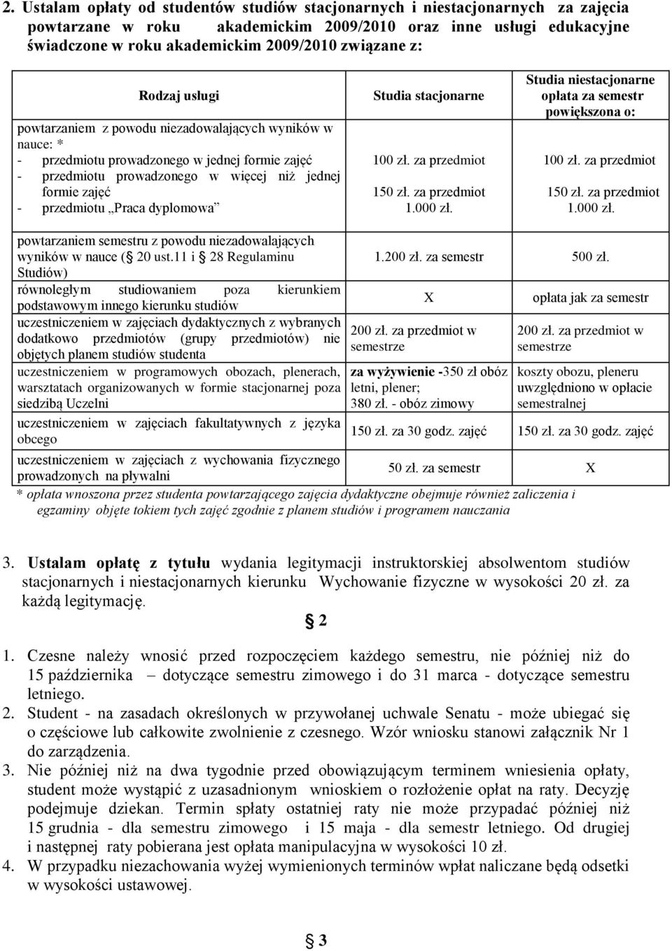 Praca dyplomowa Studia stacjonarne 100 zł. za przedmiot 150 zł. za przedmiot 1.000 zł. Studia niestacjonarne opłata za semestr powiększona o: 100 zł. za przedmiot 150 zł. za przedmiot 1.000 zł. powtarzaniem semestru z powodu niezadowalających wyników w nauce ( 20 ust.