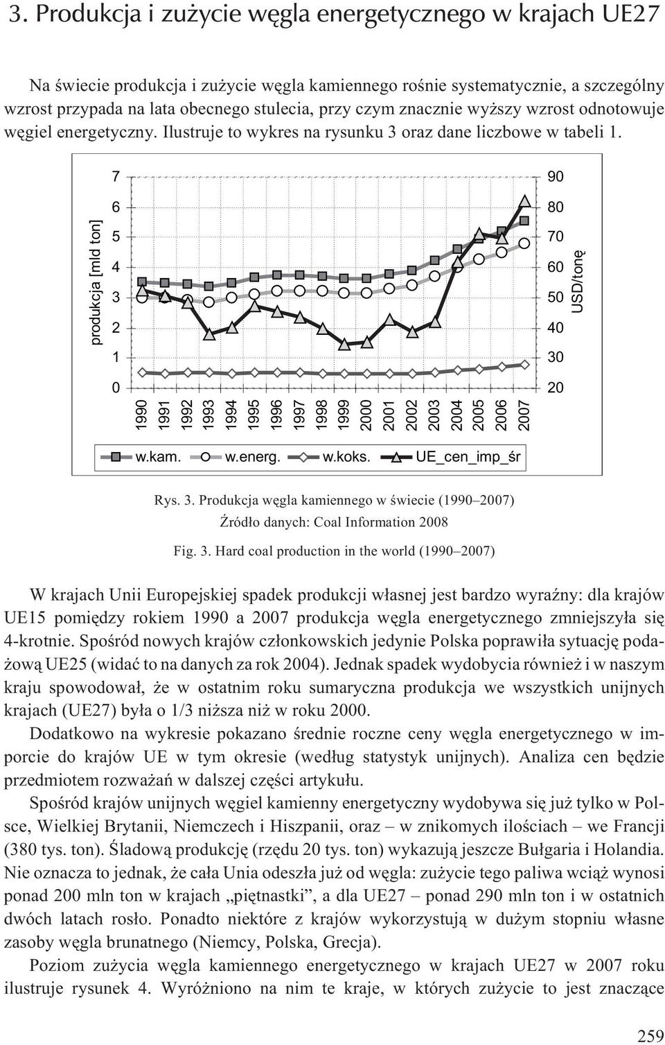 produkcja [mld ton] 7 6 5 4 3 2 1 0 90 80 70 60 50 40 30 20 USD/tonê 1990 1991 1992 1993 1994 1995 1996 1997 1998 1999 2000 2001 2002 2003 2004 2005 2006 2007 w.kam. w.energ. w.koks.