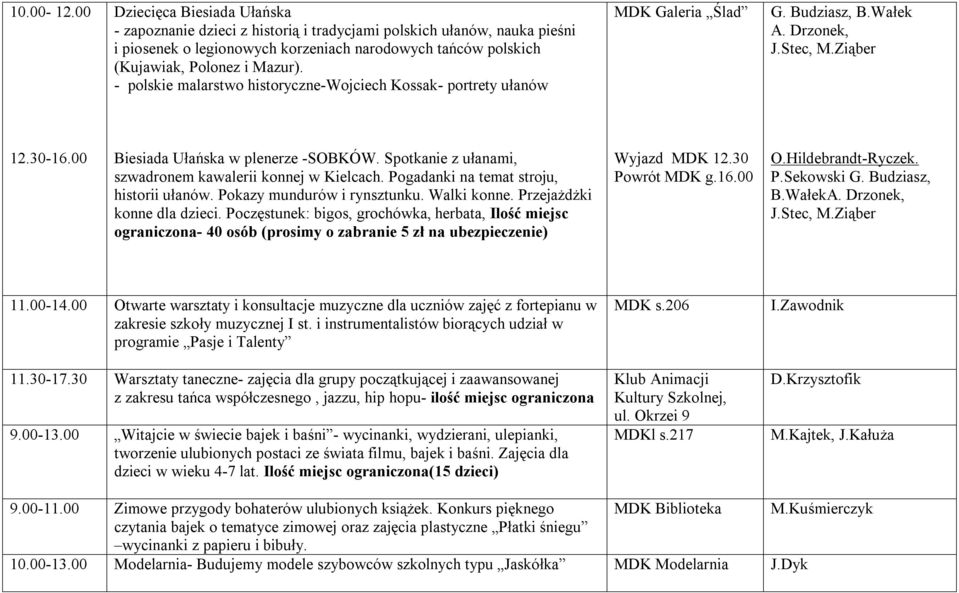 - polskie malarstwo historyczne-wojciech Kossak- portrety ułanów MDK Galeria Ślad G. Budziasz, B.Wałek A. Drzonek, J.Stec, M.Ziąber 12.30-16.00 Biesiada Ułańska w plenerze -SOBKÓW.