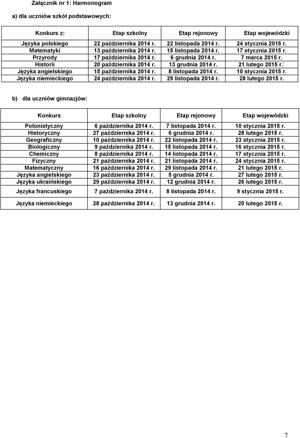 21 lutego 2015 r.` Języka angielskiego 15 października 2014 r. 8 listopada 2014 r. 10 stycznia 2015 r. Języka niemieckiego 24 października 2014 r. 29 listopada 2014 r. 28 lutego 2015 r.