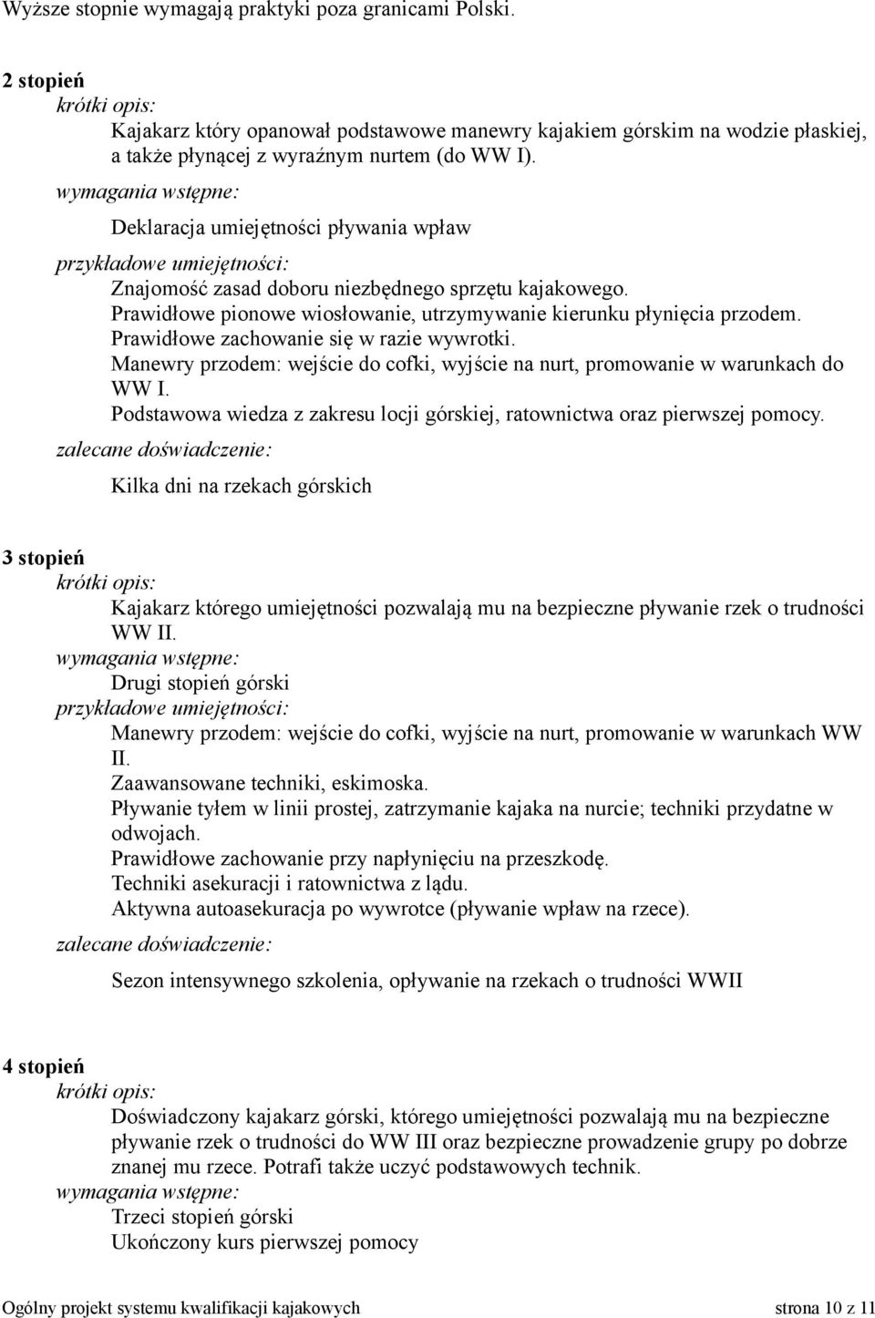 Prawidłowe zachowanie się w razie wywrotki. Manewry przodem: wejście do cofki, wyjście na nurt, promowanie w warunkach do WW I.