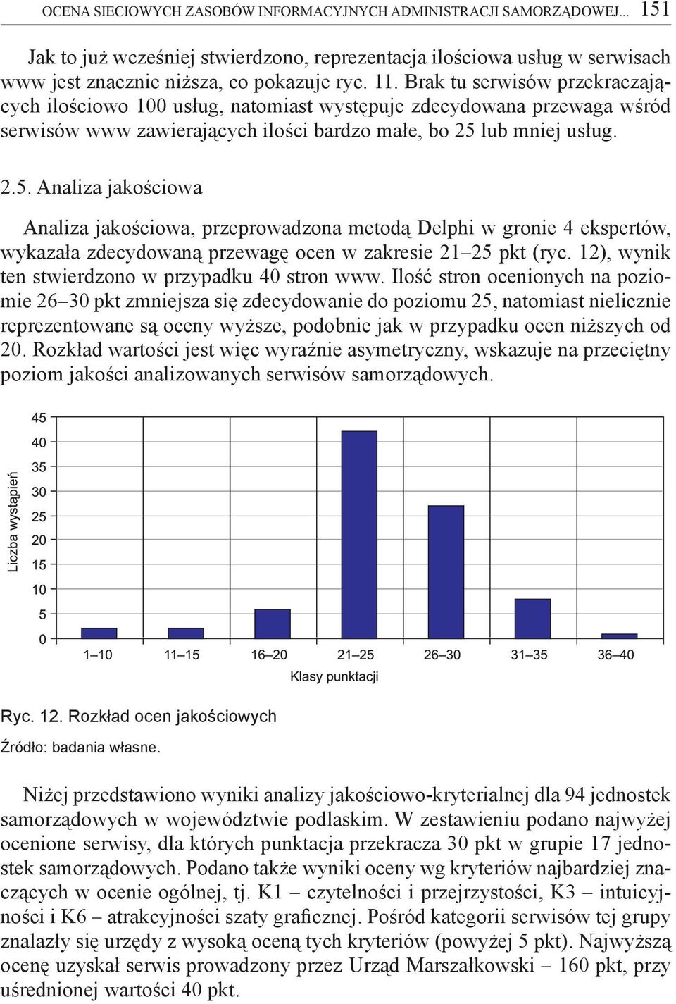 lub mniej usług. 2.5. Analiza jakościowa Analiza jakościowa, przeprowadzona metodą Delphi w gronie 4 ekspertów, wykazała zdecydowaną przewagę ocen w zakresie 21 25 pkt (ryc.