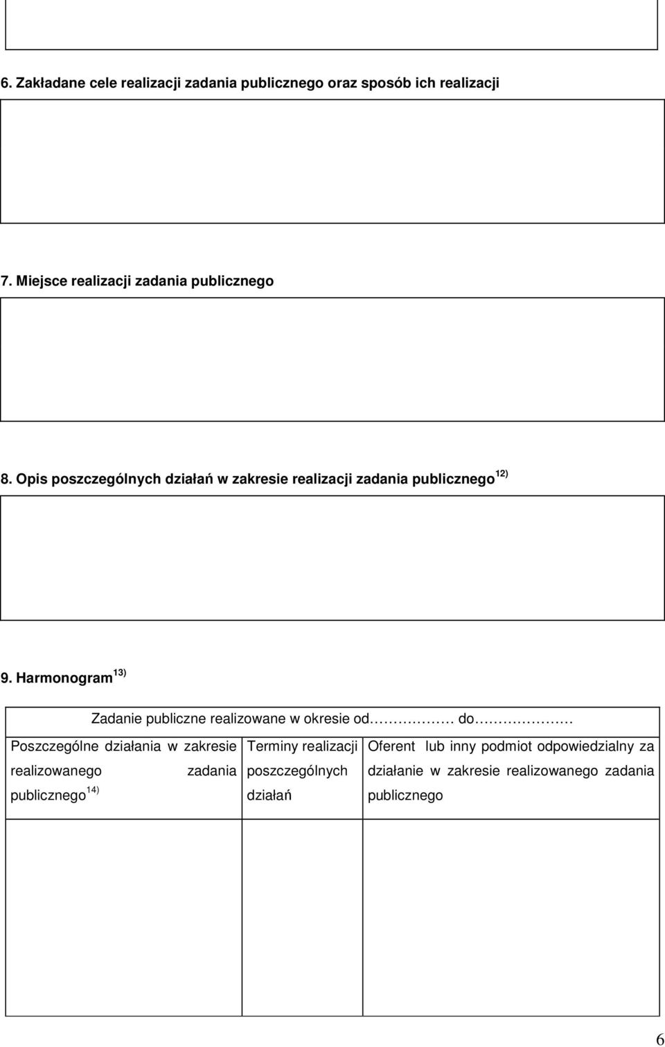 Harmonogram 13) Zadanie publiczne realizowane w okresie od do Poszczególne działania w zakresie realizowanego zadania