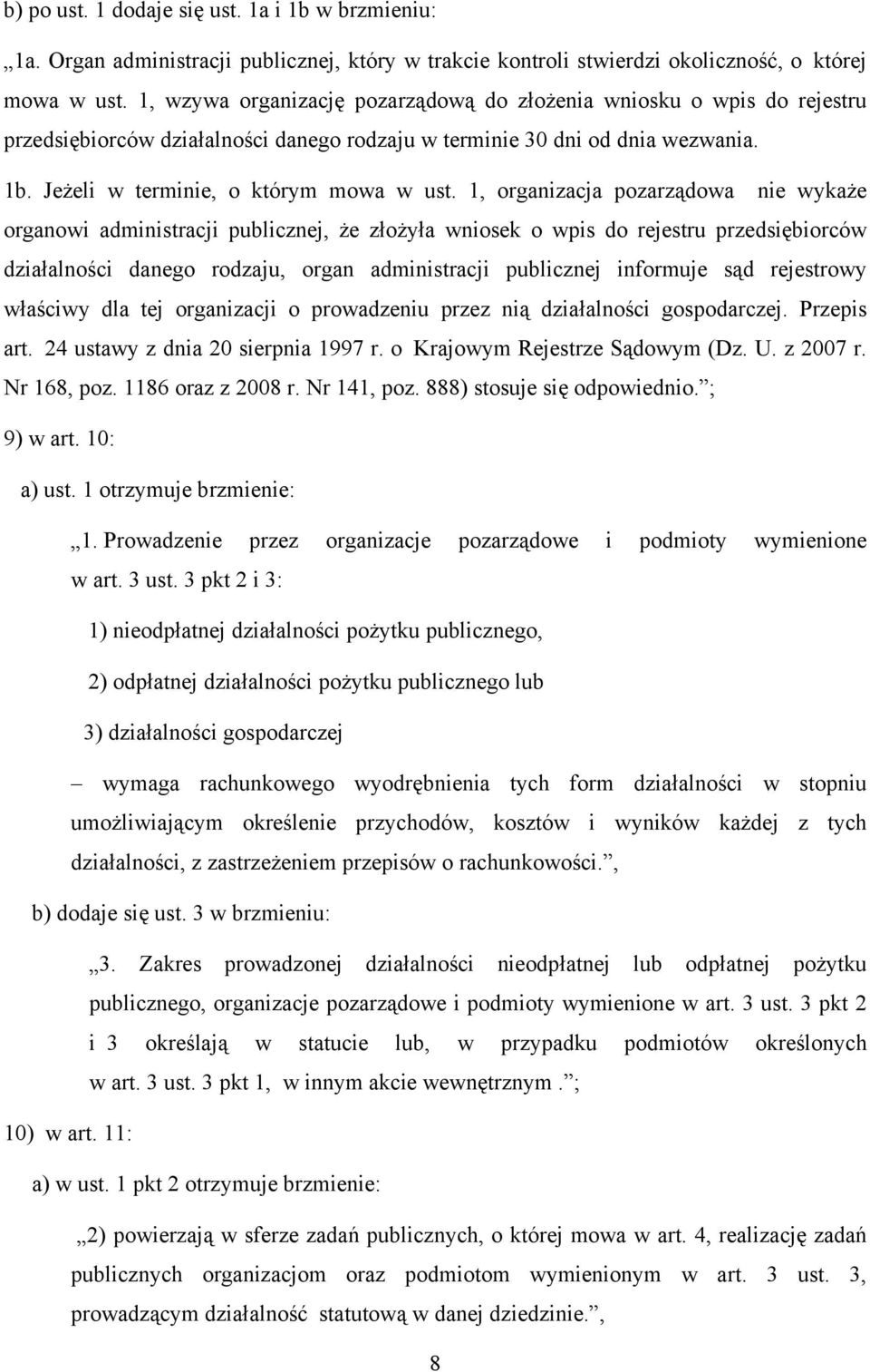 1, organizacja pozarządowa nie wykaże organowi administracji publicznej, że złożyła wniosek o wpis do rejestru przedsiębiorców działalności danego rodzaju, organ administracji publicznej informuje