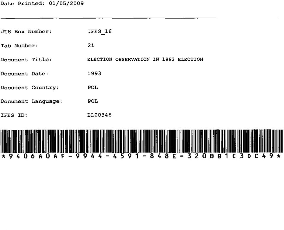 OBSERVATION IN 1993 ELECTION Document Date: 1993