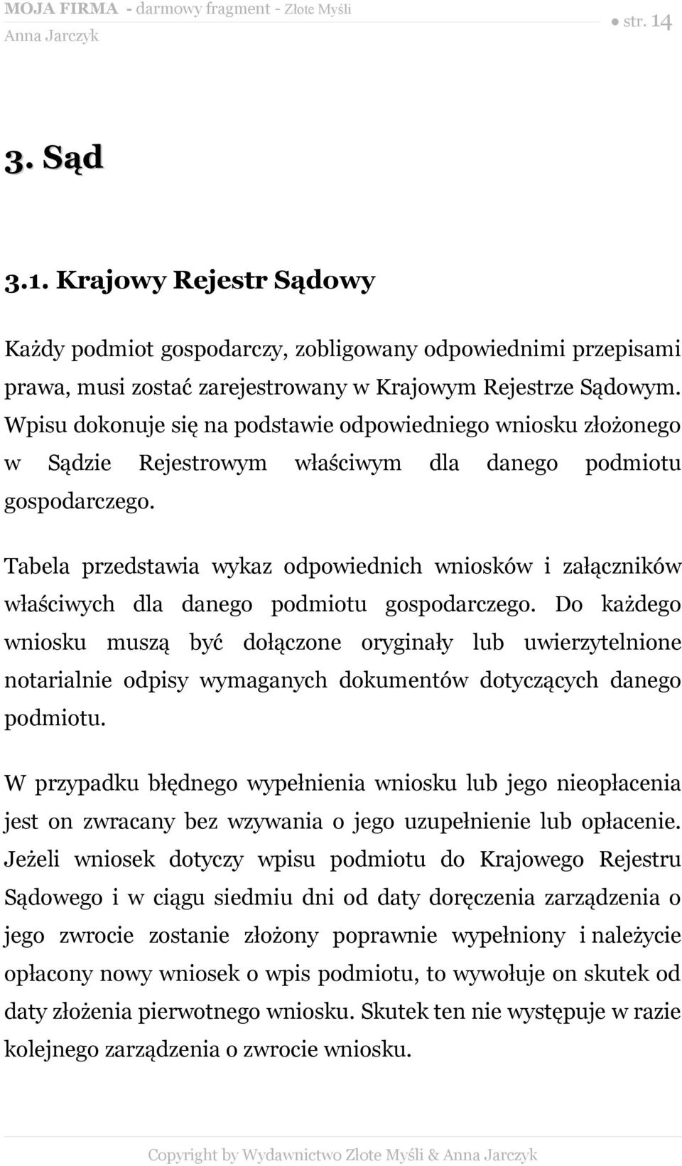 Tabela przedstawia wykaz odpowiednich wniosków i załączników właściwych dla danego podmiotu gospodarczego.