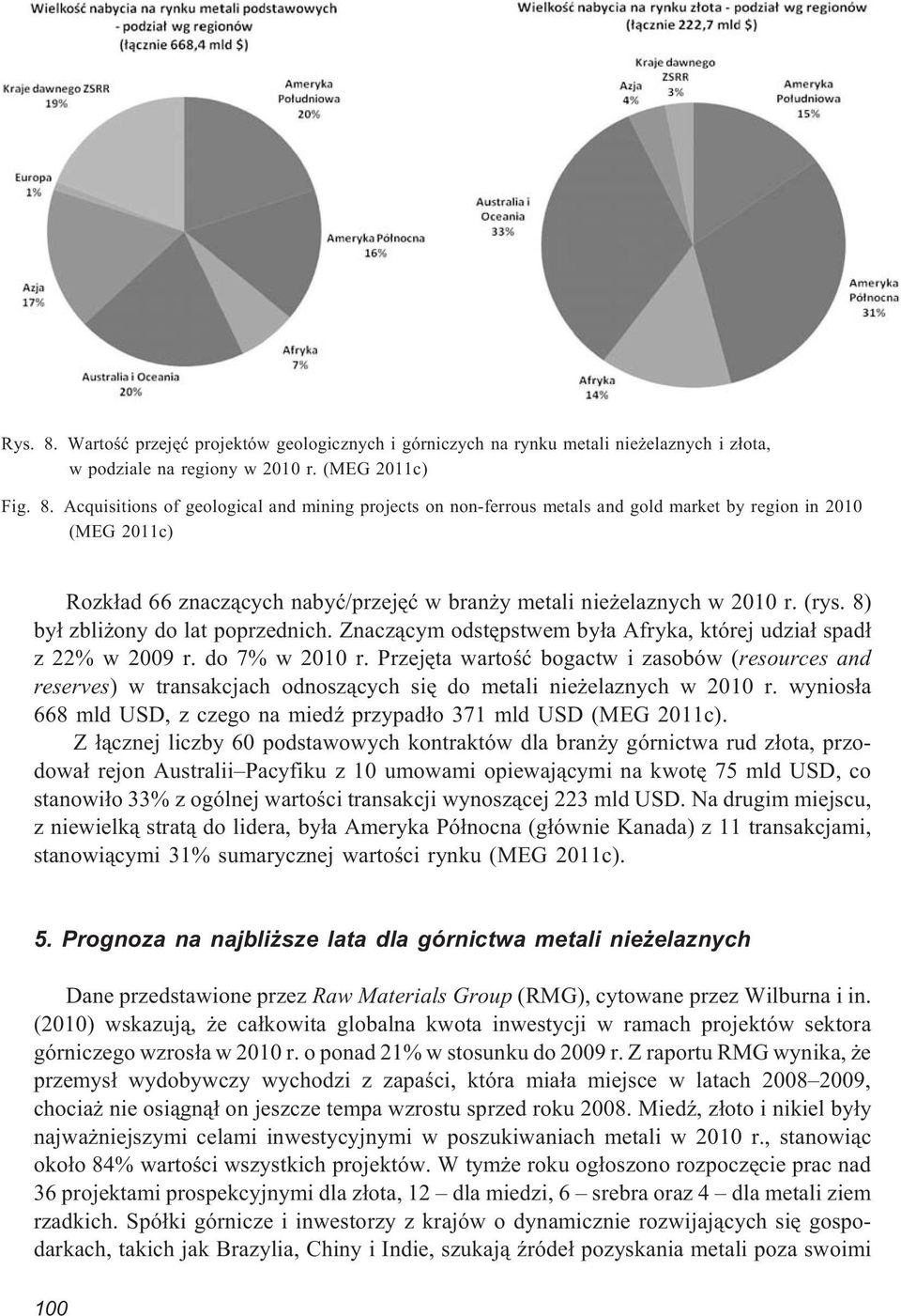 Przejêta wartoœæ bogactw i zasobów (resources and reserves) w transakcjach odnosz¹cych siê do metali nie elaznych w 2010 r. wynios³a 668 mld USD, z czego na miedÿ przypad³o 371 mld USD (MEG 2011c).