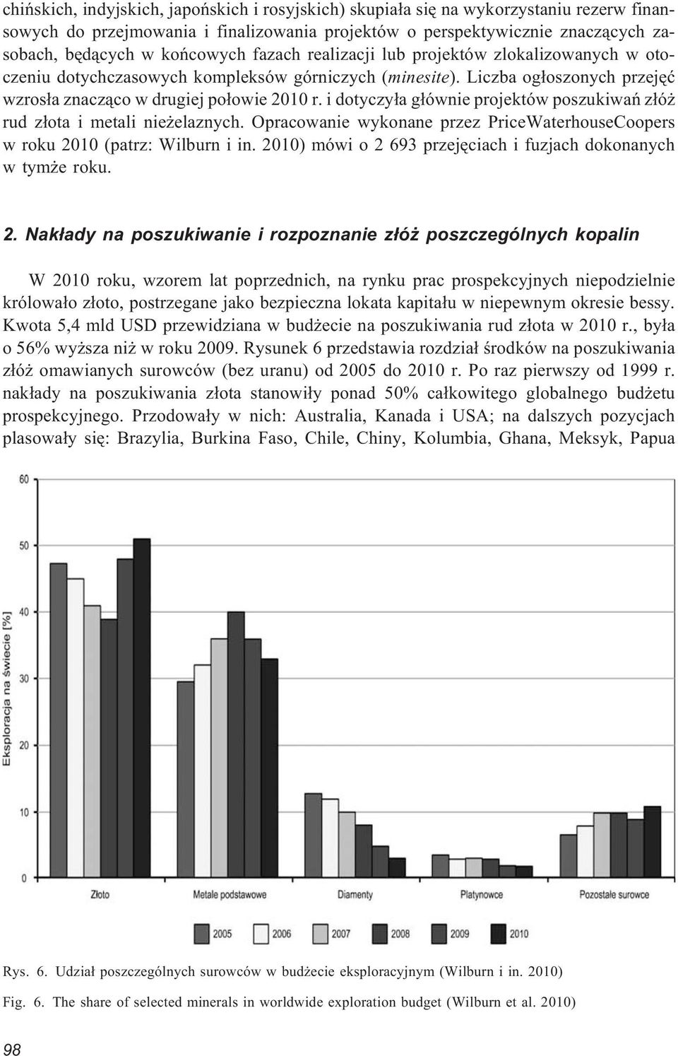 i dotyczy³a g³ównie projektów poszukiwañ z³ó rud z³ota i metali nie elaznych. Opracowanie wykonane przez PriceWaterhouseCoopers w roku 2010 (patrz: Wilburn i in.