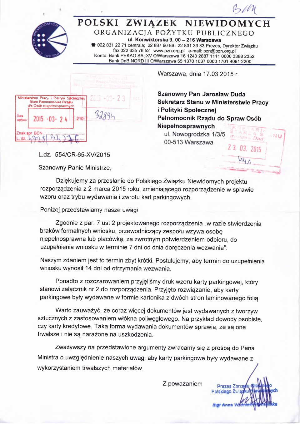 Ministerstwo Pracy i Polityki S#o«*G2nej Biuro Pełnomocnika R z ą iu d/s Osób Niepełnosprawnych L, 23 Szanowny Pan Jarosław Duda Sekretarz Stanu w Ministerstwie Pracy i Polityki Społecznej