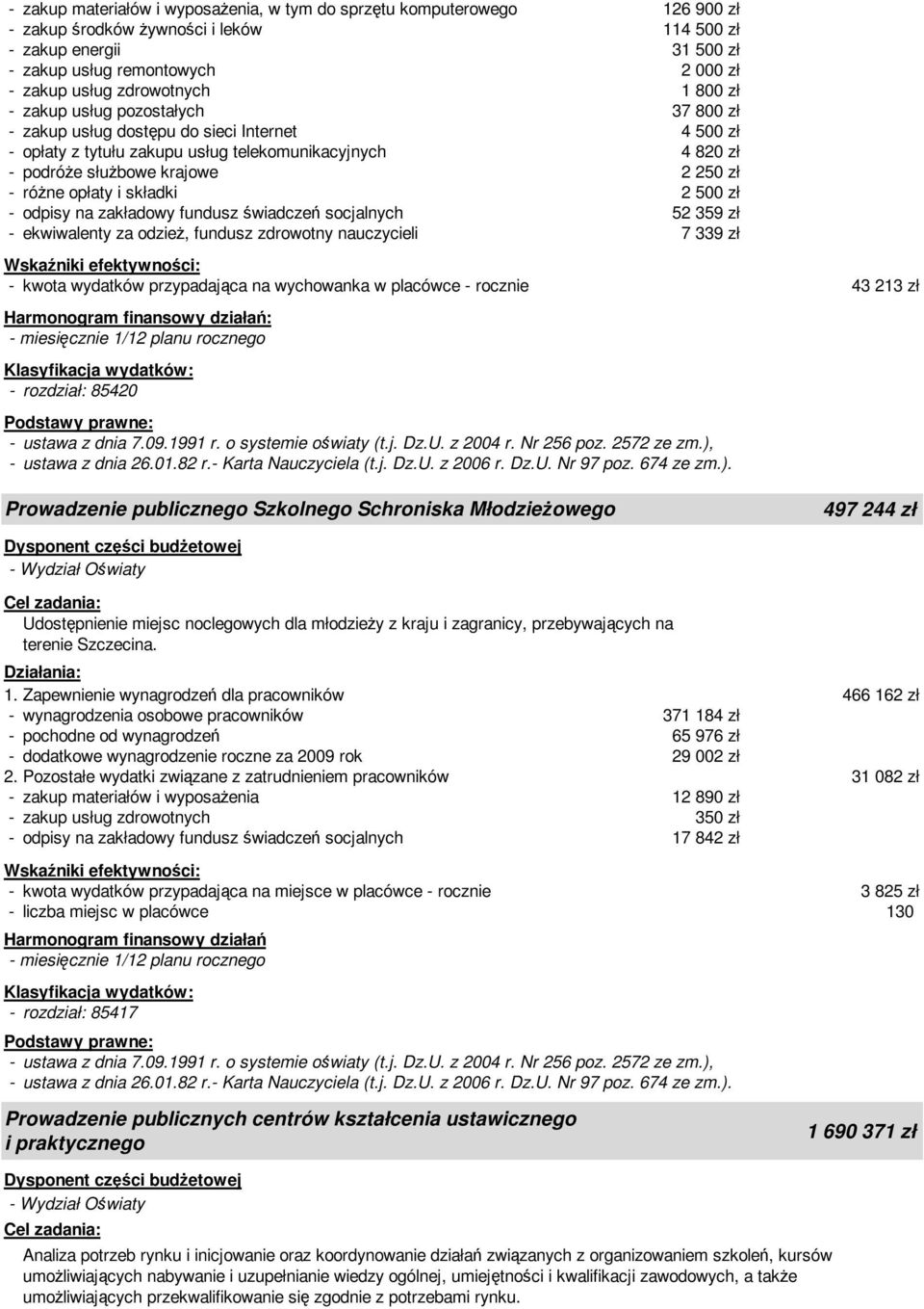 zł - różne opłaty i składki 2 500 zł - odpisy na zakładowy fundusz świadczeń socjalnych 52 359 zł - ekwiwalenty za odzież, fundusz zdrowotny nauczycieli 7 339 zł - kwota wydatków przypadająca na