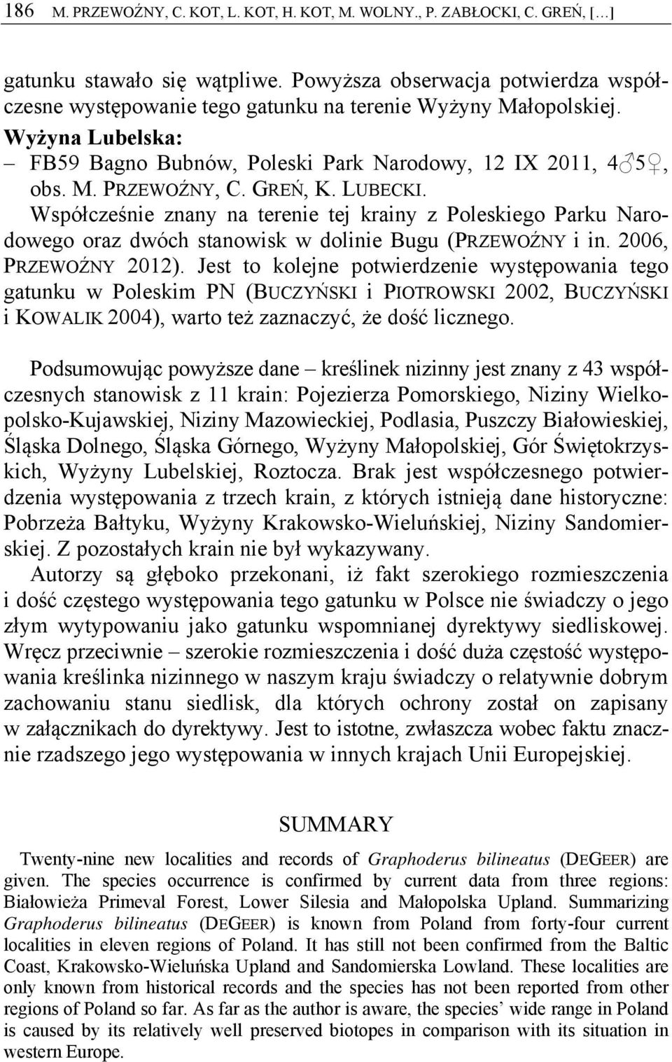 GREŃ, K. LUBECKI. Współcześnie znany na terenie tej krainy z Poleskiego Parku Narodowego oraz dwóch stanowisk w dolinie Bugu (PRZEWOŹNY i in. 2006, PRZEWOŹNY 2012).