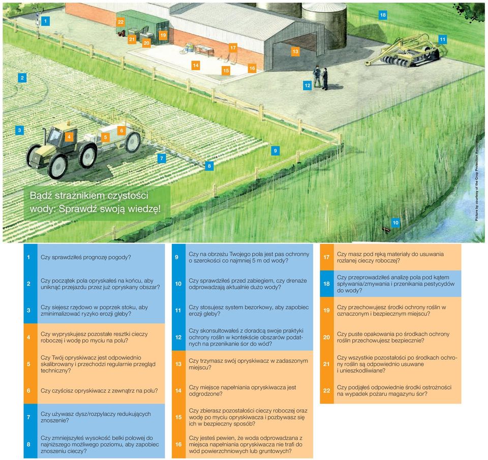 17 Czy masz pod ręką materiały do usuwania rozlanej cieczy roboczej? 2 Czy początek pola opryskałeś na końcu, aby uniknąć przejazdu przez już opryskany obszar?