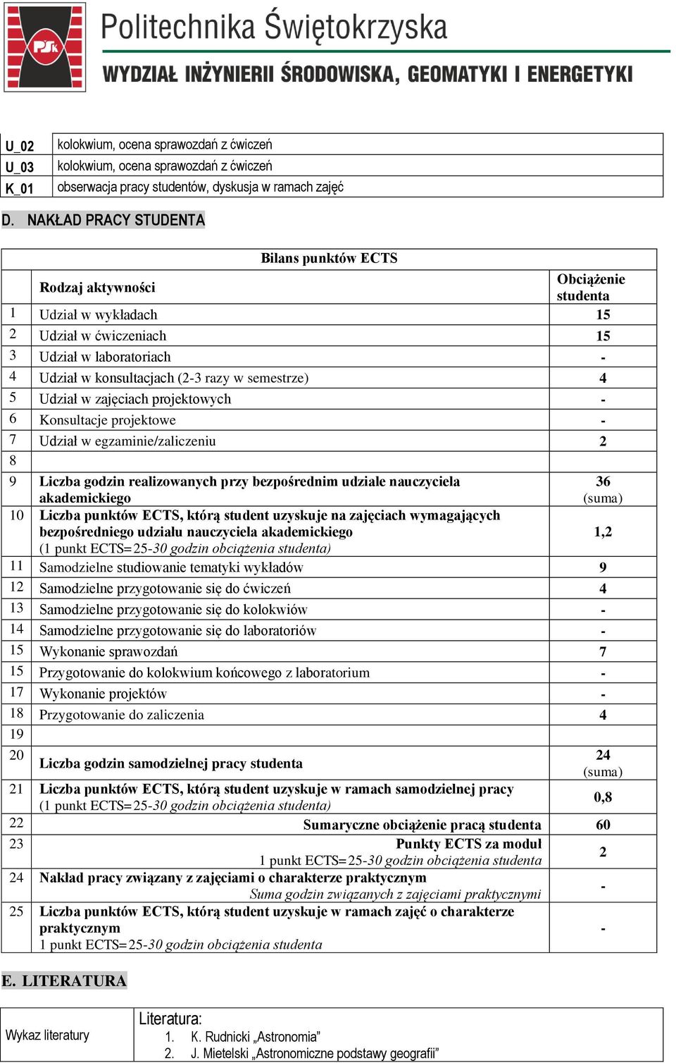 semestrze) 4 5 Udział w zajęciach projektowych 6 Konsultacje projektowe 7 Udział w egzaminie/zaliczeniu 2 8 9 Liczba godzin realizowanych przy bezpośrednim udziale nauczyciela akademickiego 36 (suma)