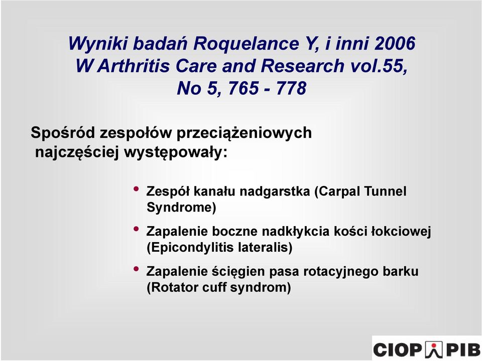 kanału nadgarstka (Carpal Tunnel Syndrome) Zapalenie boczne nadkłykcia kości