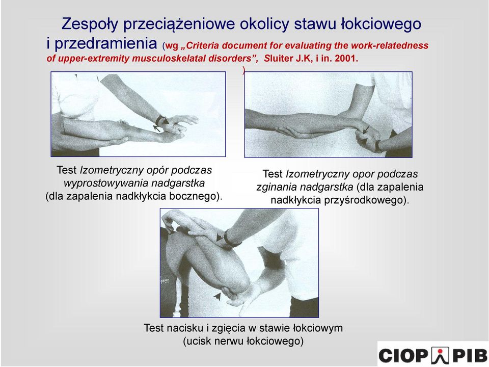 ) Test Izometryczny opór podczas wyprostowywania nadgarstka (dla zapalenia nadkłykcia bocznego).