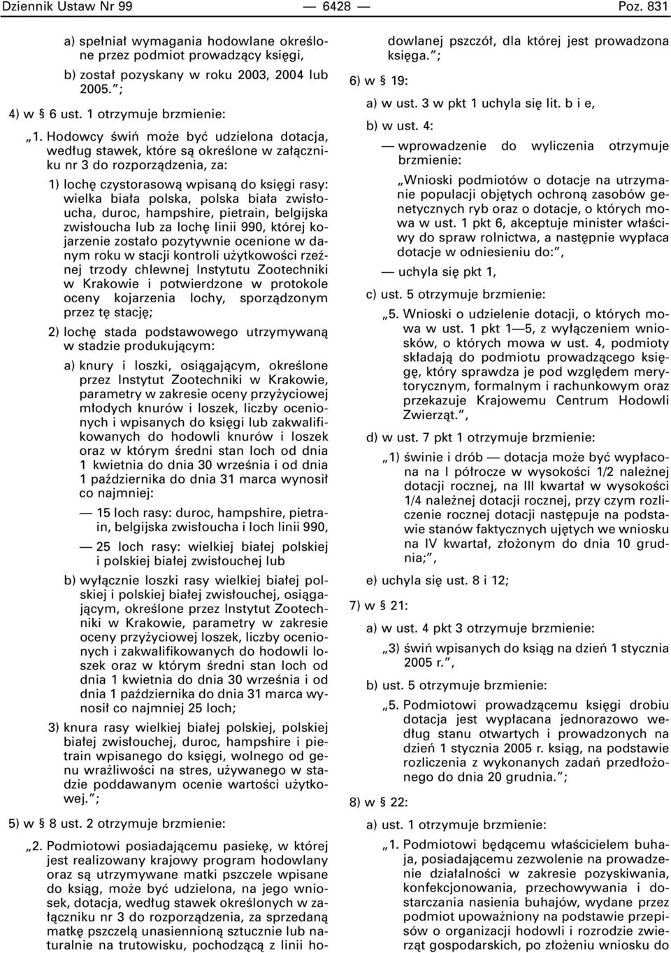 oucha, duroc, hampshire, pietrain, belgijska zwis oucha lub za loch linii 990, której kojarzenie zosta o pozytywnie ocenione w danym roku w stacji kontroli u ytkowoêci rzeênej trzody chlewnej