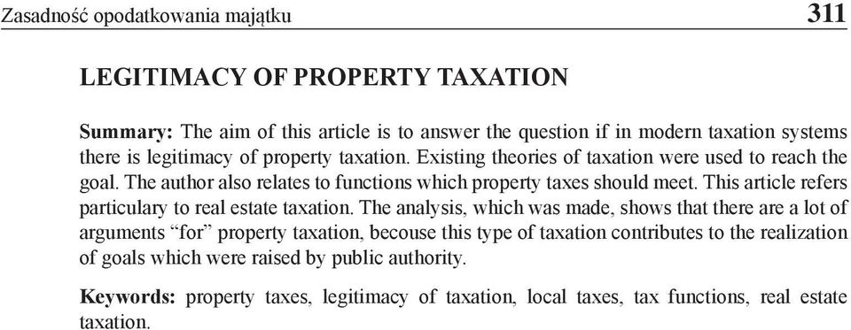 This article refers particulary to real estate taxation.