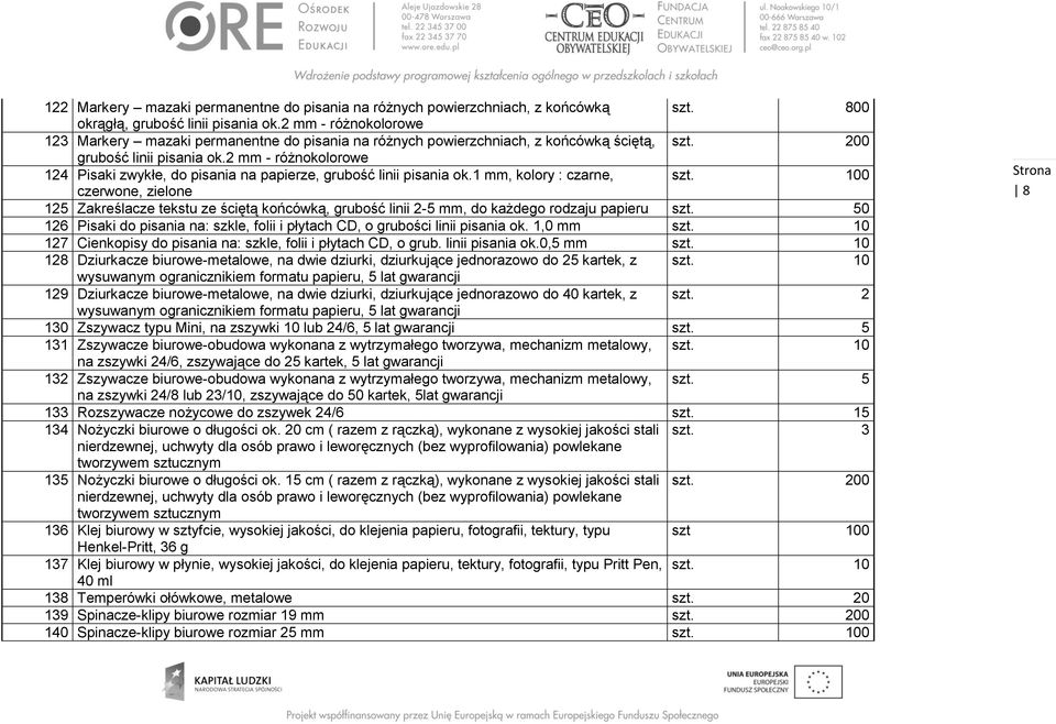 2 mm - różnokolorowe 124 Pisaki zwykłe, do pisania na papierze, grubość linii pisania ok.1 mm, kolory : czarne, szt.