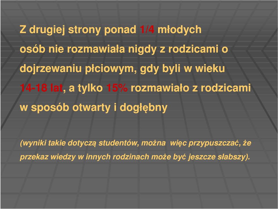 rodzicami w sposób otwarty i dogłębny (wyniki takie dotyczą studentów, można