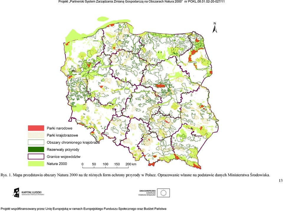 tle różnych form ochrony przyrody w