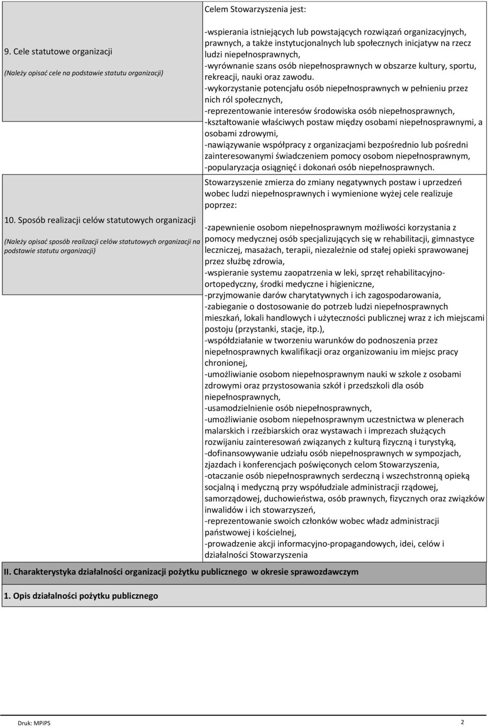 lub powstających rozwiązań organizacyjnych, prawnych, a także instytucjonalnych lub społecznych inicjatyw na rzecz ludzi niepełnosprawnych, -wyrównanie szans osób niepełnosprawnych w obszarze