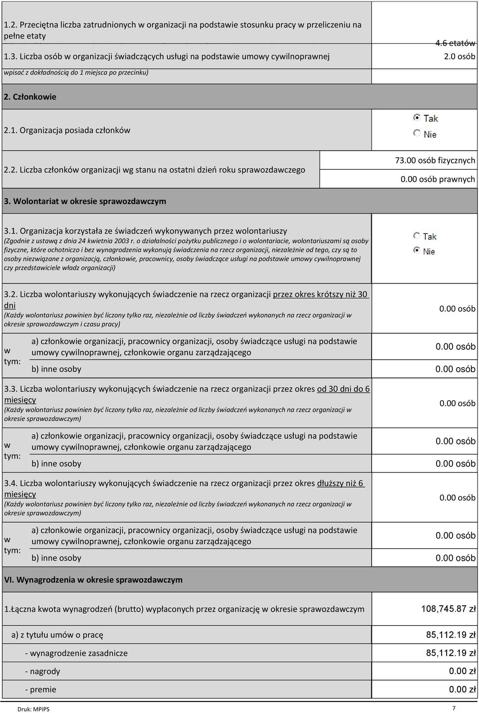 Liczba osób miesiącach w organizacji w okresie świadczących sprawozdawczym usługi (wraz z na ułamkami podstawie odpowiadającymi umowy cywilnoprawnej części etatu, np.