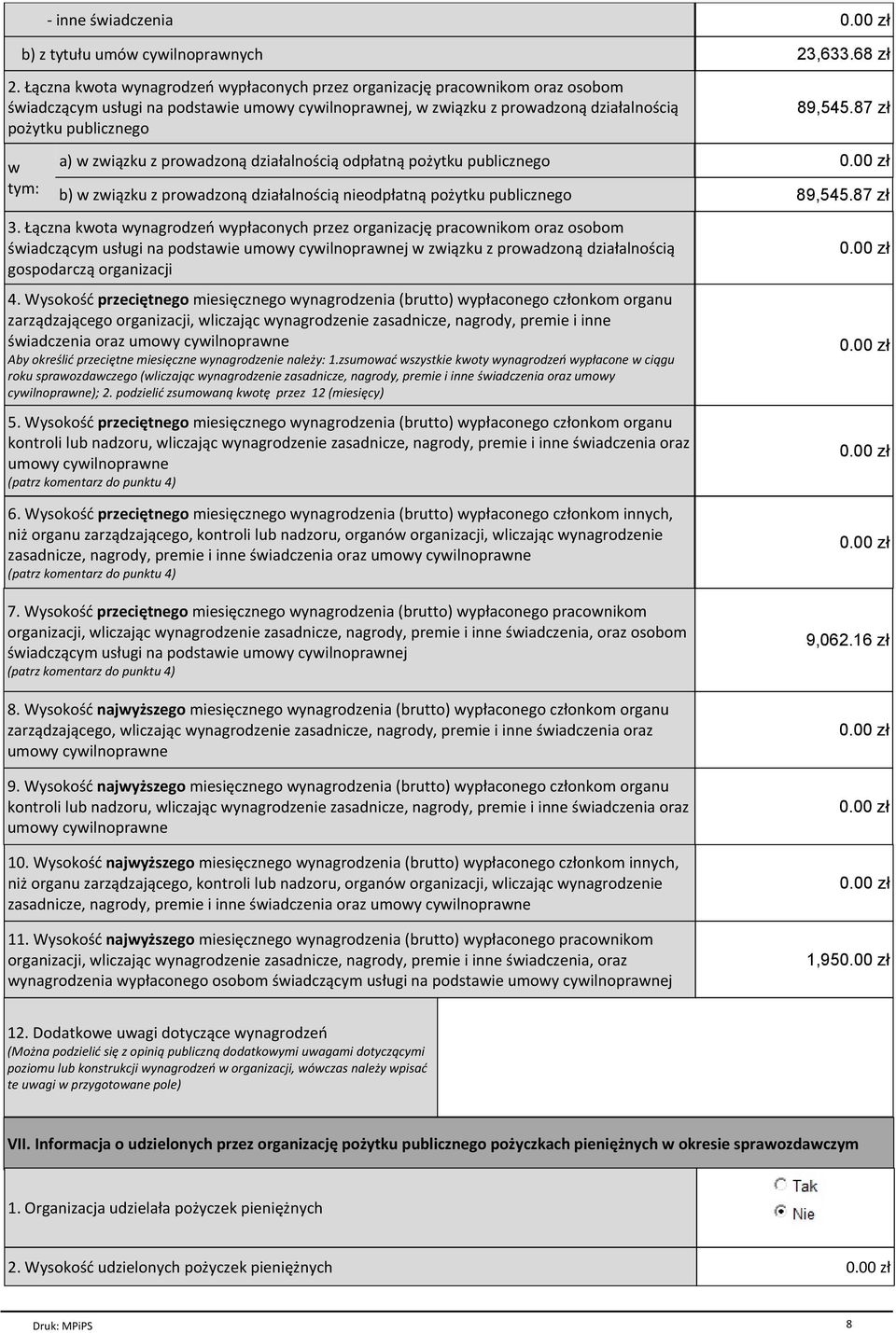 87 zł w tym: a) w związku z prowadzoną działalnością odpłatną pożytku publicznego b) w związku z prowadzoną działalnością nieodpłatną pożytku publicznego 89,545.87 zł 3.