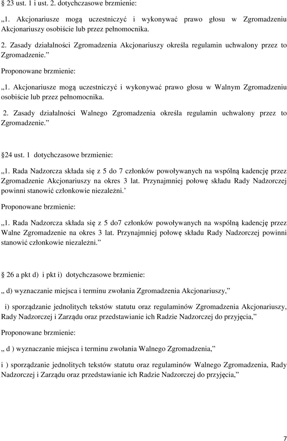 Zasady działalności Walnego Zgromadzenia określa regulamin uchwalony przez to Zgromadzenie. 24 ust. 1 dotychczasowe brzmienie: 1.