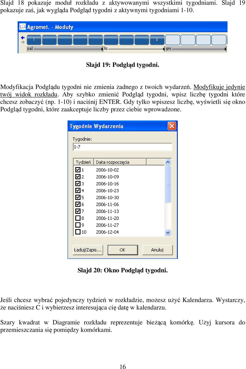 1-10) i naciśnij ENTER. Gdy tylko wpiszesz liczbę, wyświetli się okno Podgląd tygodni, które zaakceptuje liczby przez ciebie wprowadzone. Slajd 20: Okno Podgląd tygodni.