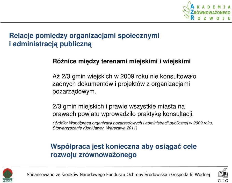 2/3 gmin miejskich i prawie wszystkie miasta na prawach powiatu wprowadziło praktykę konsultacji.