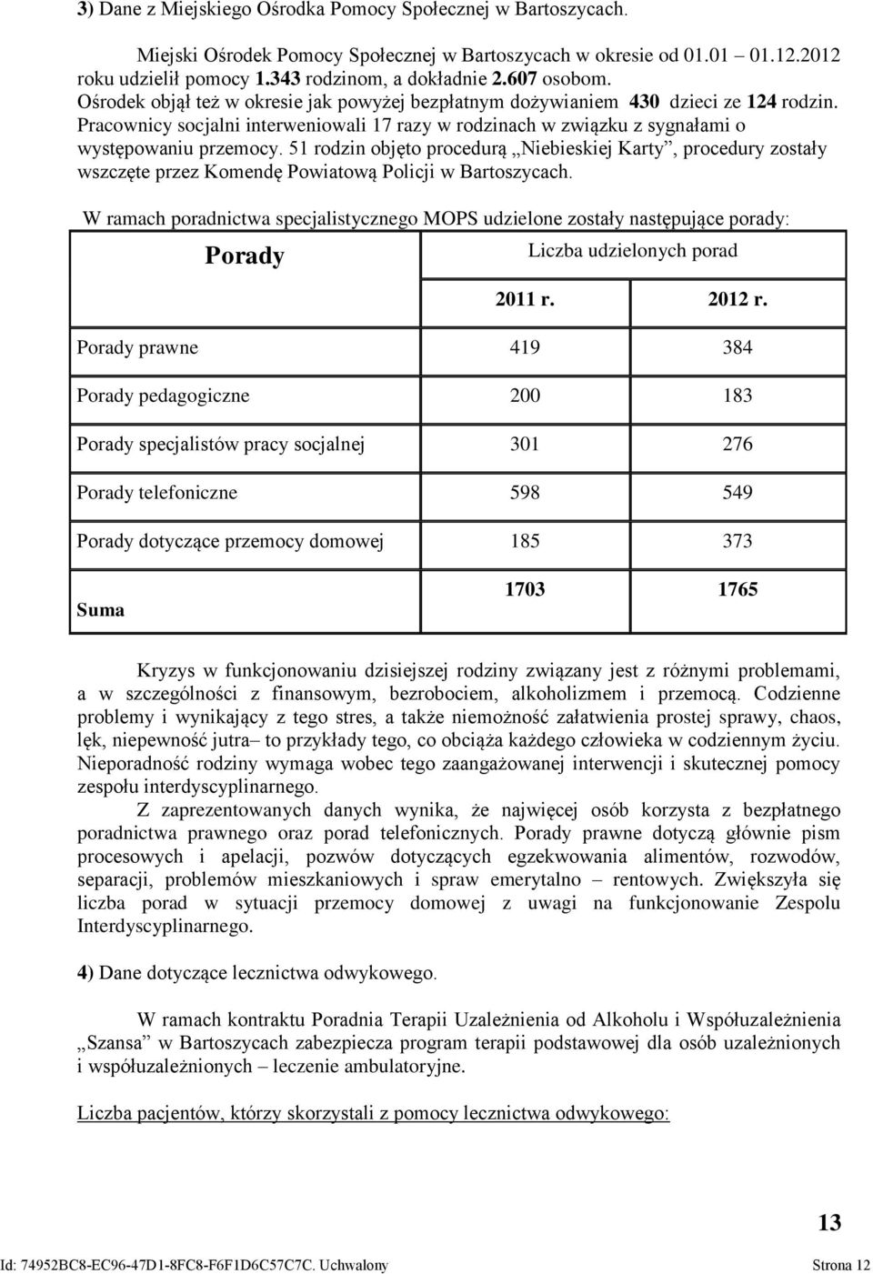 Pracownicy socjalni interweniowali 17 razy w rodzinach w związku z sygnałami o występowaniu przemocy.