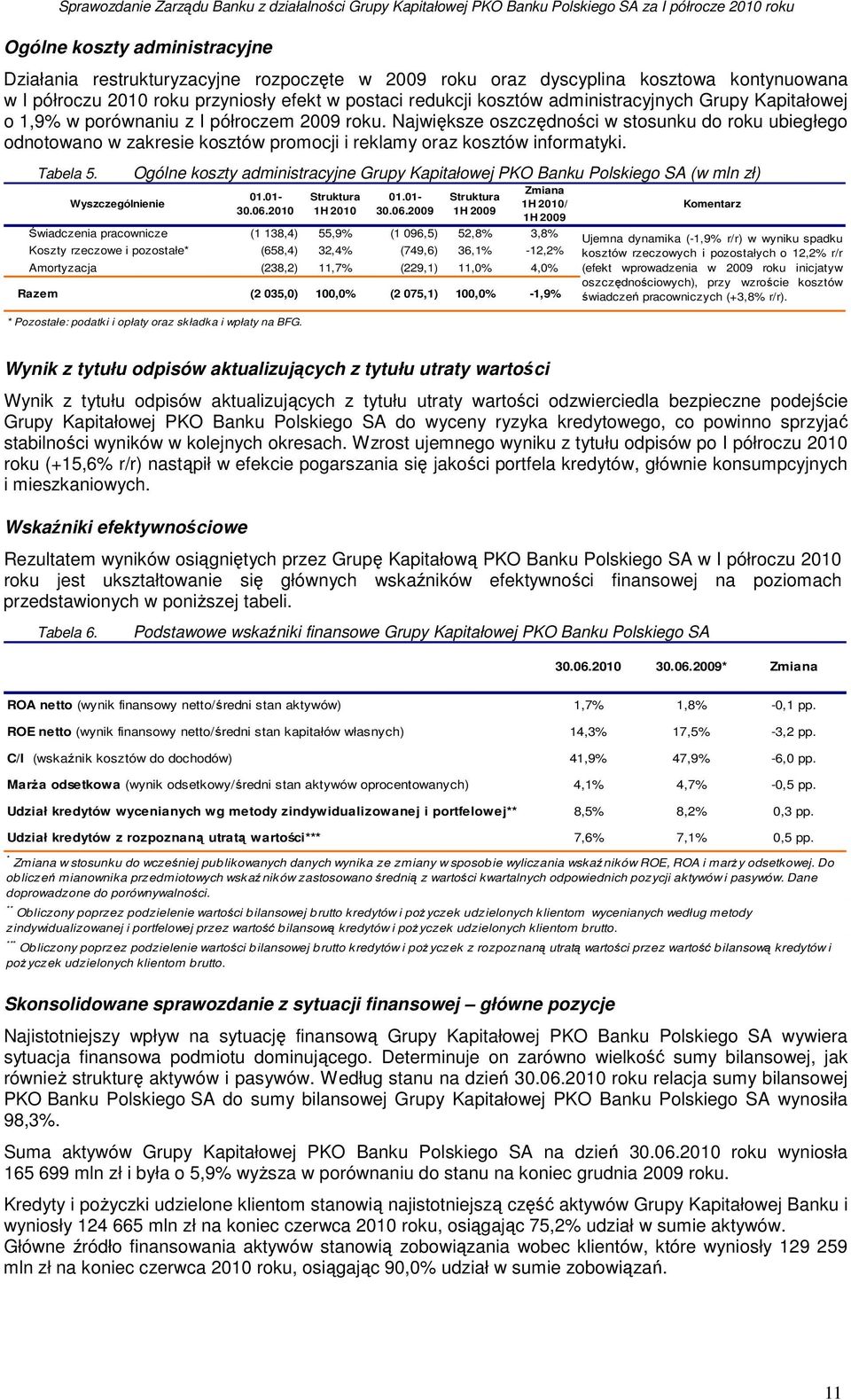 Największe oszczędności w stosunku do roku ubiegłego odnotowano w zakresie kosztów promocji i reklamy oraz kosztów informatyki. Tabela 5.