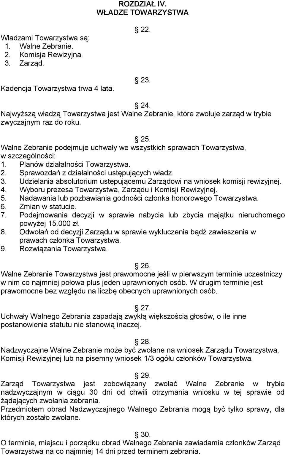 Planów działalności Towarzystwa. 2. Sprawozdań z działalności ustępujących władz. 3. Udzielania absolutorium ustępującemu Zarządowi na wniosek komisji rewizyjnej. 4.