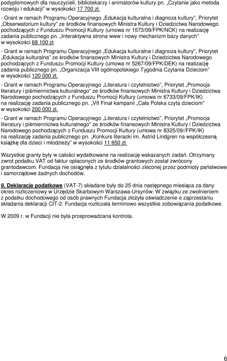 Promocji Kultury (umowa nr 1573/09/FPK/NCK) na realizację zadania publicznego pn. Interaktywna strona www i nowy mechanizm bazy danych w wysokości 68 100 zł.