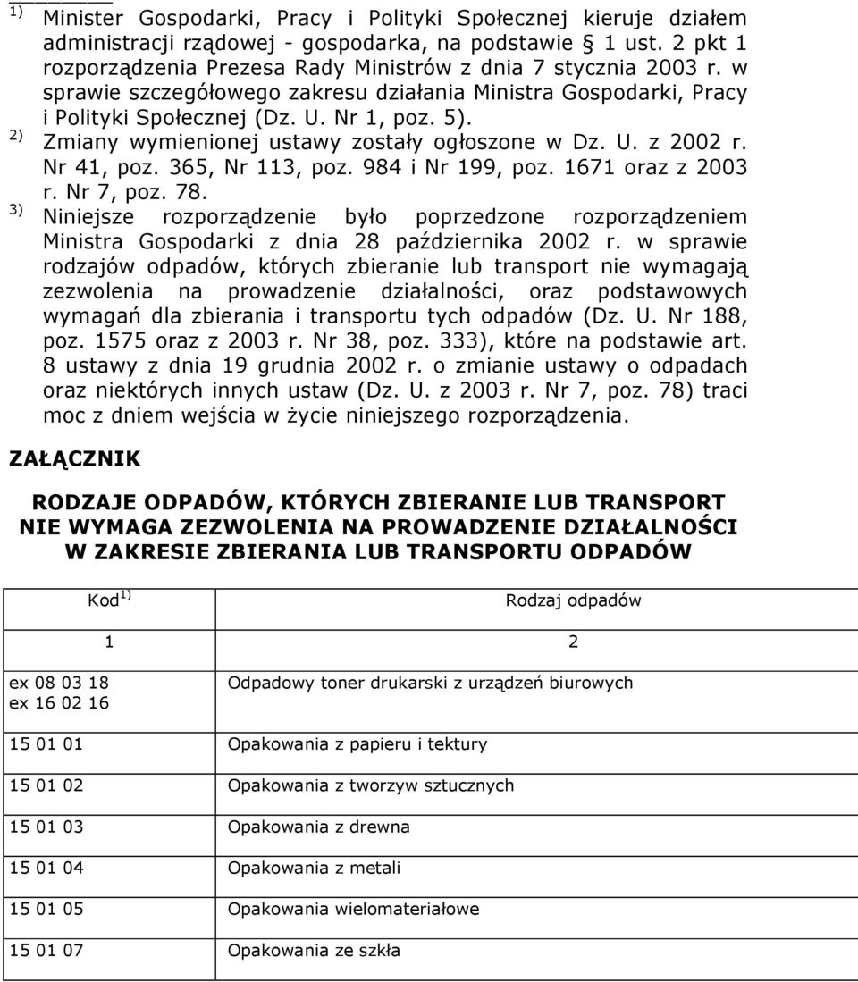 365, Nr 113, poz. 984 i Nr 199, poz. 1671 oraz z 2003 r. Nr 7, poz. 78. 3) Niniejsze rozporządzenie było poprzedzone rozporządzeniem Ministra Gospodarki z dnia 28 października 2002 r.