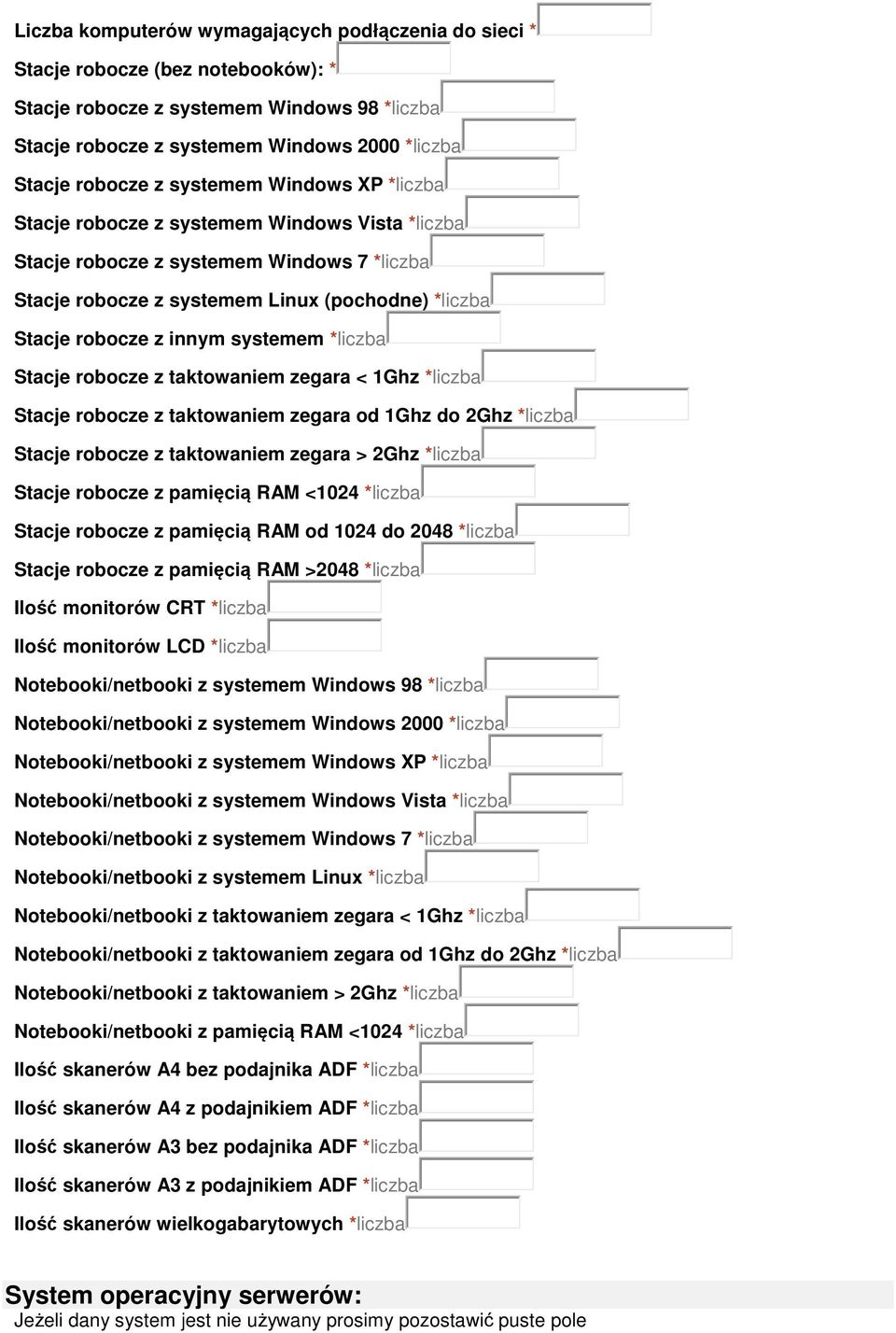 systemem *liczba Stacje robocze z taktowaniem zegara < 1Ghz *liczba Stacje robocze z taktowaniem zegara od 1Ghz do 2Ghz *liczba Stacje robocze z taktowaniem zegara > 2Ghz *liczba Stacje robocze z