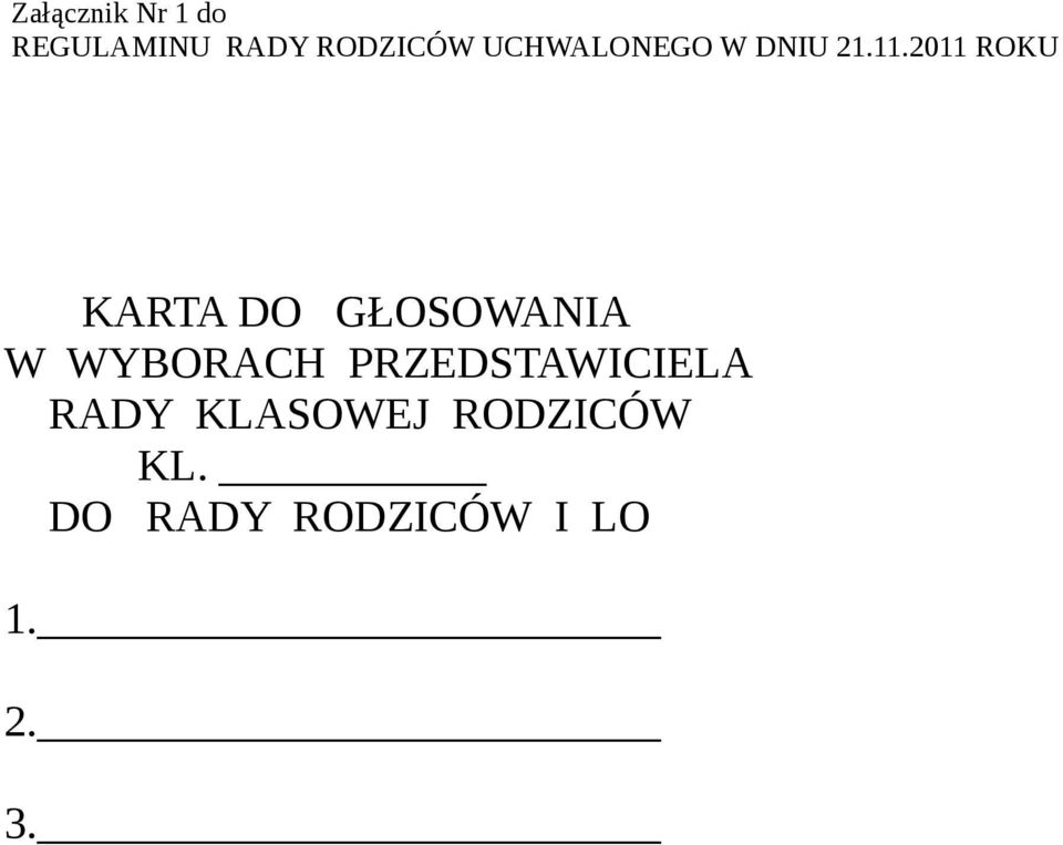 2011 ROKU KARTA DO GŁOSOWANIA W WYBORACH