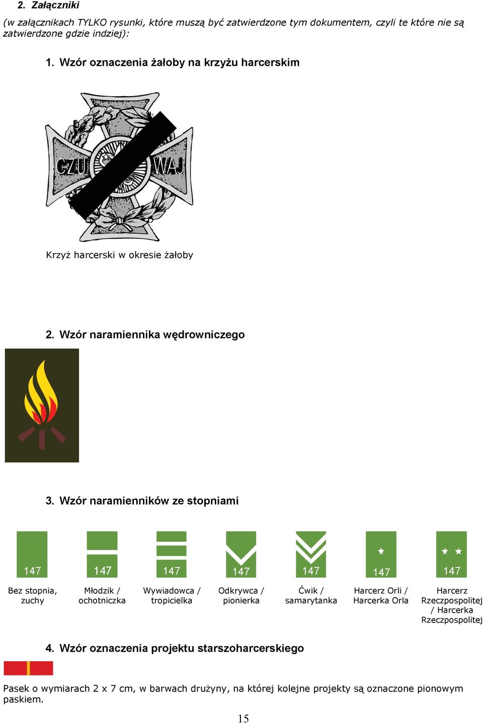 Wzór naramienników ze stopniami 147 147 147 147 147 147 147 Bez stopnia, zuchy Młodzik / ochotniczka Wywiadowca / tropicielka Odkrywca / pionierka Ćwik /
