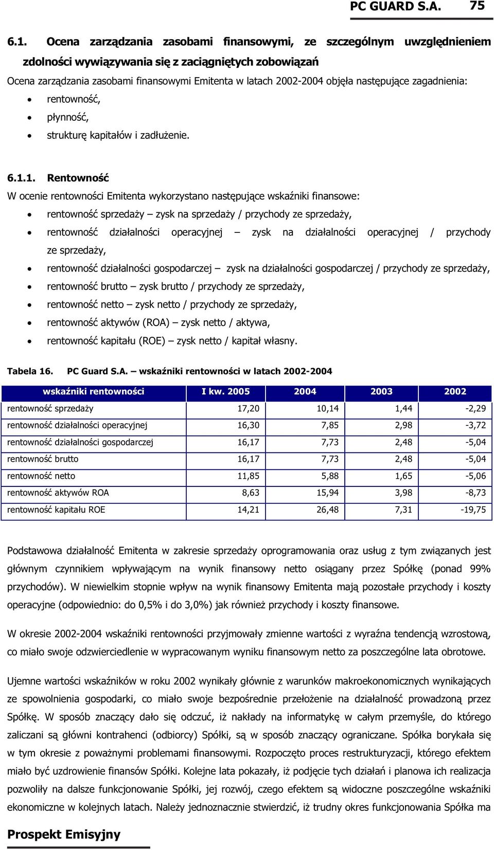 następujące zagadnienia: rentowność, płynność, strukturę kapitałów i zadłużenie. 6.1.